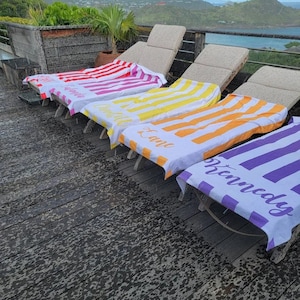 Personalized Striped Beach Towel, Team Beach Towel Set, Group Vacation Towel, Family Pool Towel, Custom Beach Towel, Monogrammed Beach Towel