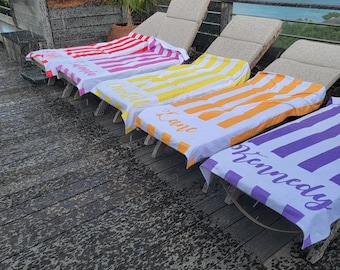 Personalized Striped Beach Towel, Team Beach Towel Set, Group Vacation Towel, Family Pool Towel, Custom Beach Towel, Monogrammed Beach Towel