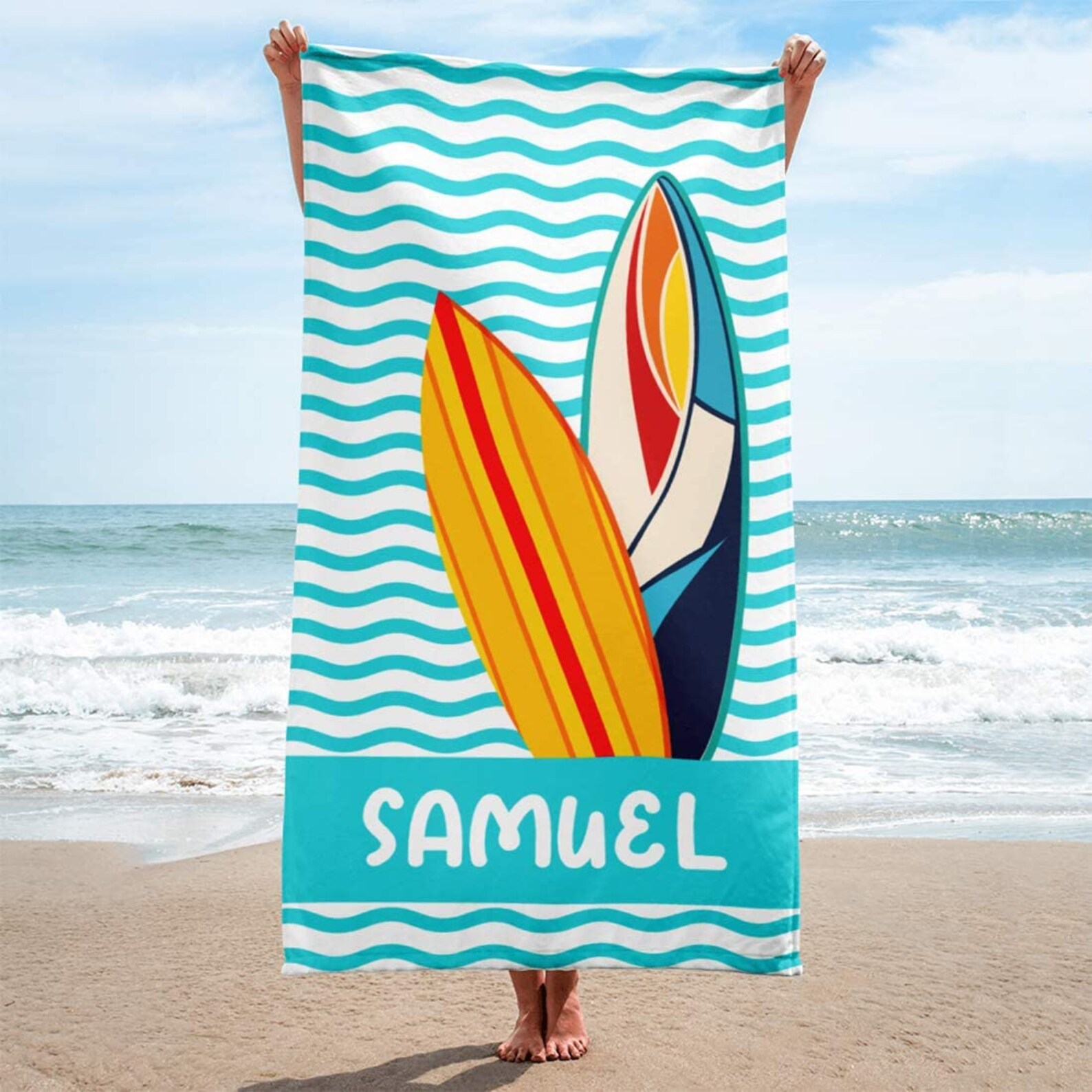 Surfing Beach Towel Personalized Beach Towels Custom Beach Etsy