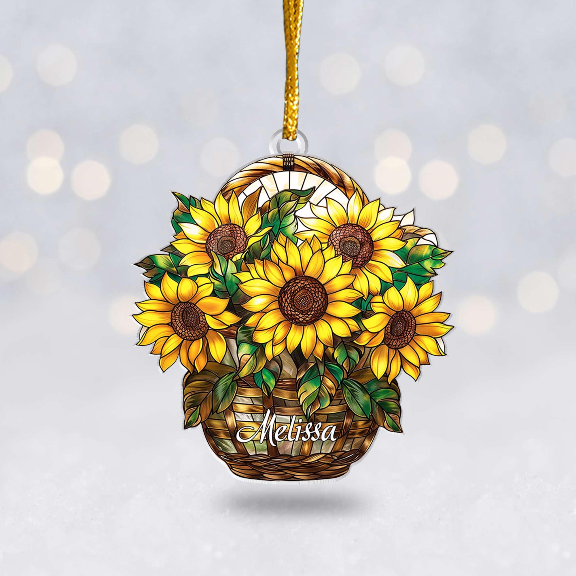 Personalized Sunflower Ornament, Christmas Acrylic Ornaments, Sunflowers Boutique Acrylic, Custom Name Sunflower Gifts, Sunflower Decor