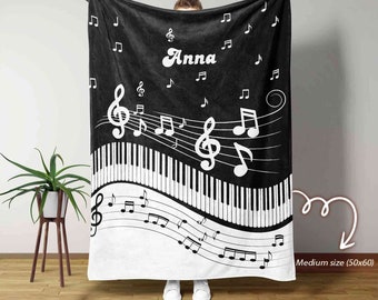 Custom Music Blanket With Name, Piano Music Blanket, Music Lover Blanket, Music Gift, Music Notes Blanket, Christmas Gift, Blanket For Girl