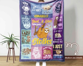 Just A Girl Who Loves Sloths Blanket, Personalized Sloth Blanket, Sloth Lover Blanket, Funny Sloths Blanket, Baby Blanket With Name