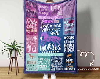 Personalized Name Blanket, Horse Blankets, Horse Baby Blankets, Birthday Gifts Blanket, Blanket for Girl, Horse Lover Gift, Horse Gift