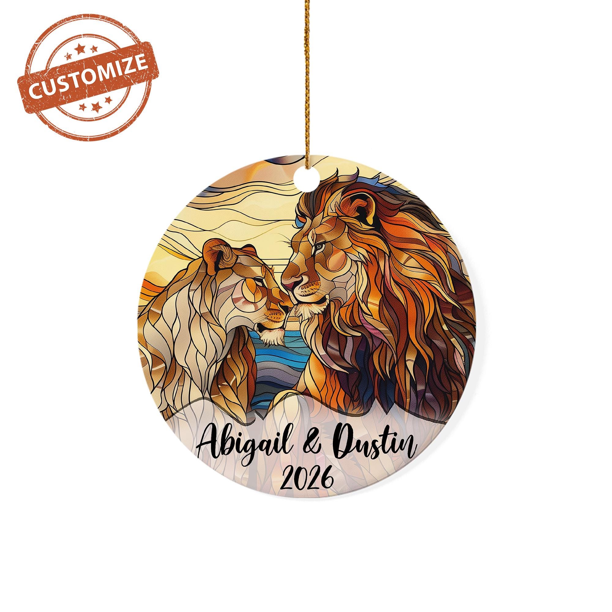 ほめ Personalized Christmas Couple Ornament, Lion Couple Ornament