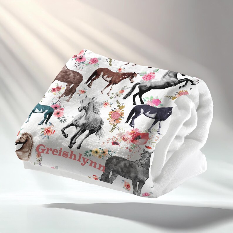 Personalized Name Blanket, Horse Blankets, Horse Baby Blankets, Birthday Gifts Blanket, Custom Kids Blankets image 3