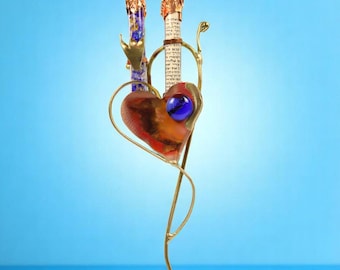 Gary Rosenthal Copper Heart Crushed Wedding Glass Mezuzah - Traditions Jewish Gifts