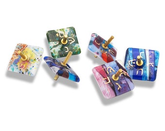 Gary Rosenthal Fused Glass Dreidel Tops- Traditions Jewish Gifts