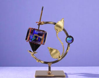 Gary Rosenthal Sculptural Metal And Glass Collector Dreidel - Traditions Jewish Gifts