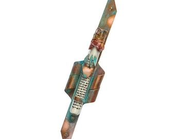 Gary Rosenthal Copper Patina Mezuzah With Curls - Traditions Jewish Gifts