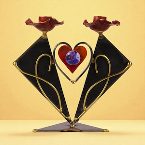 Gary Rosenthal Triangular Shabbat Candlesticks With Heart - Traditions Jewish Gifts