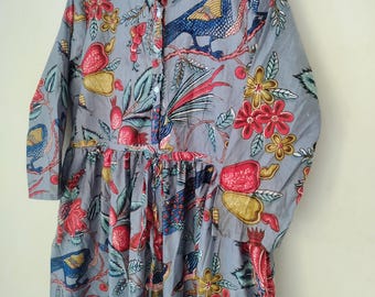 Handblock Print Cotton Dress: Indian Floral Long Dress