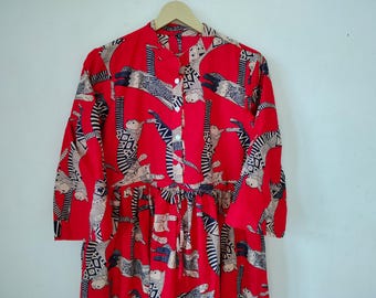 Handmade Block Print Cotton Dress, Long Boho Gown