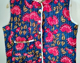 Block Print Quilted Cotton Jacket: Handmade Indian Suzani Coat And Jacket