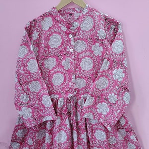 Vestido largo de algodón estampado a mano, vestido indio con estampado floral