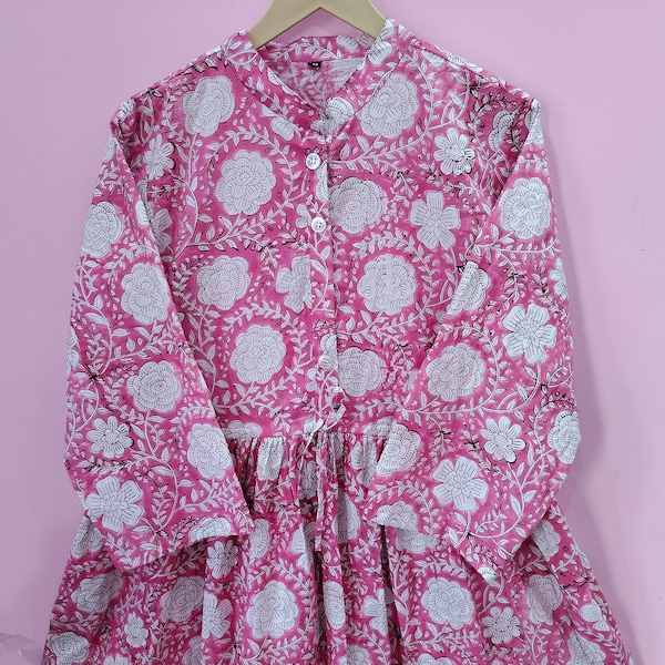 Cadeau pour lui,Robe imprimée main,Robe en coton block à main,Robe imprimée indienne,Robes block en coton,Robe imprimée block,Robes longues,Cadeau pour femme