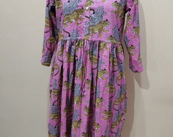 Handblock Print Cotton Dress: Indian Block Print, Natural Dye