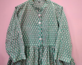 Handblock Print Cotton Dress: Indian Bohemian Summer Dress