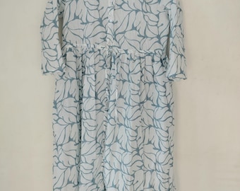 New Handblock Print Cotton Maxi Dress,Button Down Long Dress,Front Open