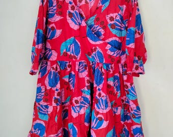 Handblock Print Cotton Maxi Dress, Indian Floral Summer Dress