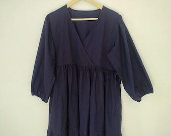Handblock Cotton Dress: Blue Party Summer Dress with Pockets