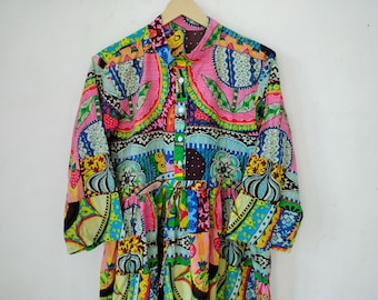 Hand Block Print Cotton Dress: Indian Patchwork Summer Dress