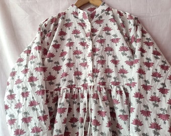 Handblock Floral Cotton Dress: Indian Summer Long Dress