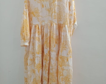 Handblock Print Cotton Dress: Indian Floral Long Dress