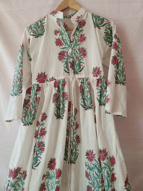 chinese dress ladies SALE One of A Kind Hand Block Printed Gauzy Indian Cotton Dress by "Lo   Honeywood