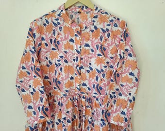 Hand Block Print Cotton Dress: Indian Floral Design
