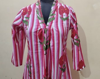 Handblock Print Cotton Dress: Indian Floral Long Dress