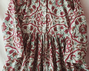 Handmade Floral Block Print Cotton Dress: Indian Boho Style