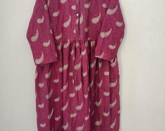 Indian Block Print Cotton Dress: Long Summer Dress with Pockets