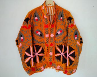 Handmade Suzani Embroidery Velvet Jacket,Women's Short Coat