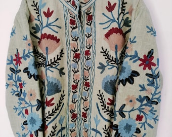 Handmade Suzani Embroidered Jacket, TNT Fabric Short Coat