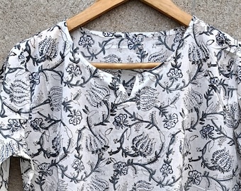 Handmade Printed Cotton Kurti: Indian Designer Tunic Top
