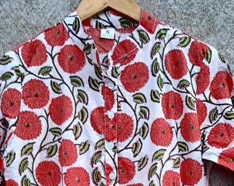 Handmade Cotton Kurti Top: Floral Block Print Tunic Dress