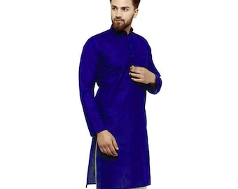 Men's Royal Blue Cotton Kurta: Traditional Indian Style, Handmade Regular Fit
