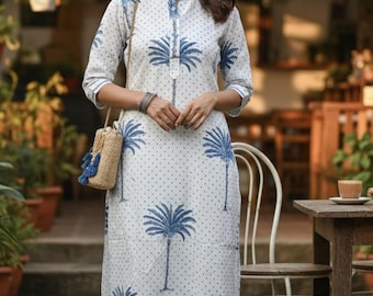 Handmade White Cotton Kurti Tunic: Indian Designer Top Delivered Duty Paid This Item In USA