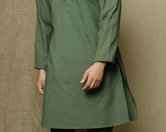 Indische Herren Kurta 100% Baumwolle Kurta solid. Pativayar Kurta S - 7XL alle Farbe avelebal