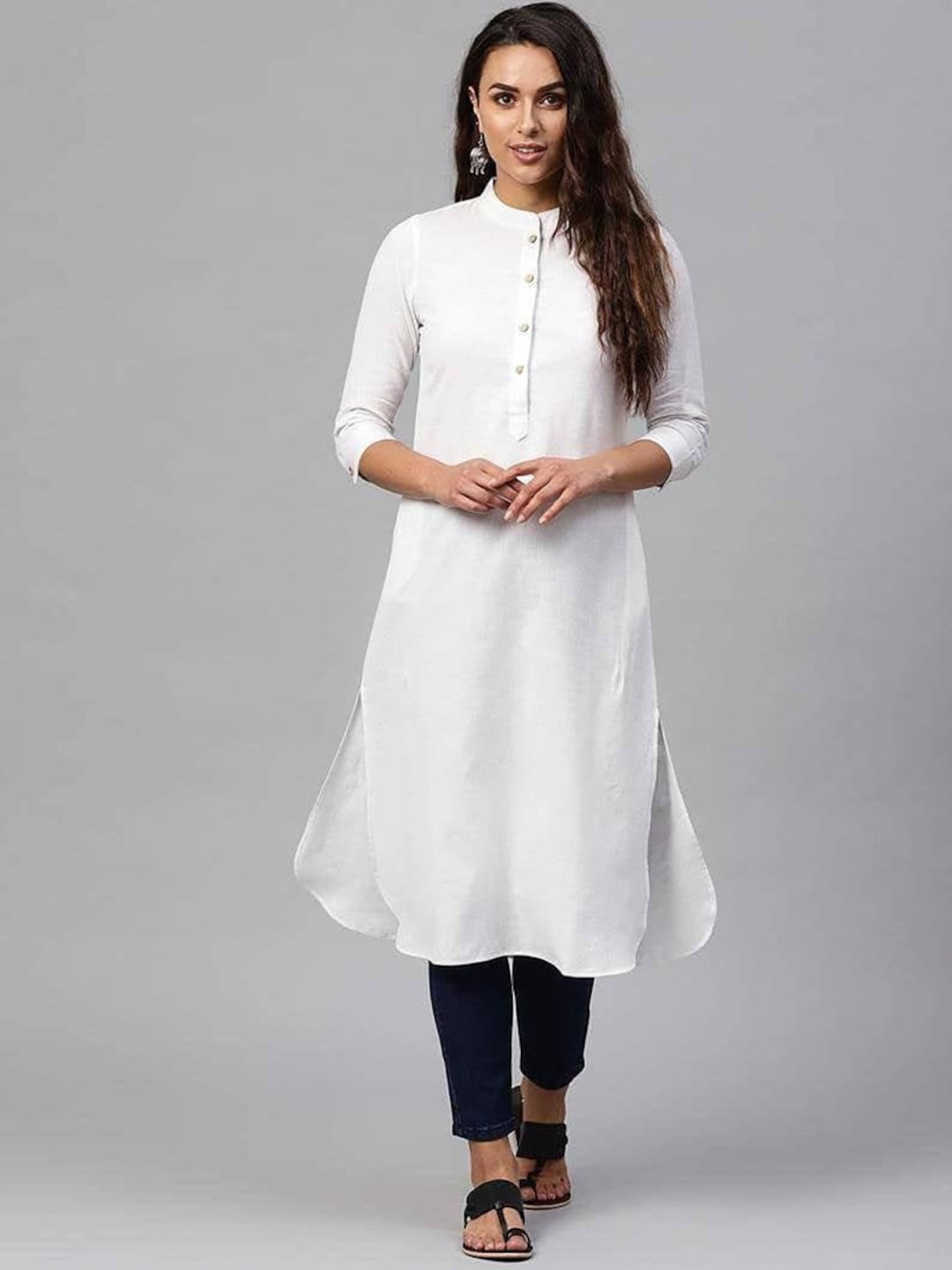 Phagun Women's Rayon Straight Kurti - 48 Inch Long, Mandarin Collar, Open Front Indian Tunic - View #7