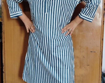 Handmade Cotton Kurti: Striped Indian Tunic Dress