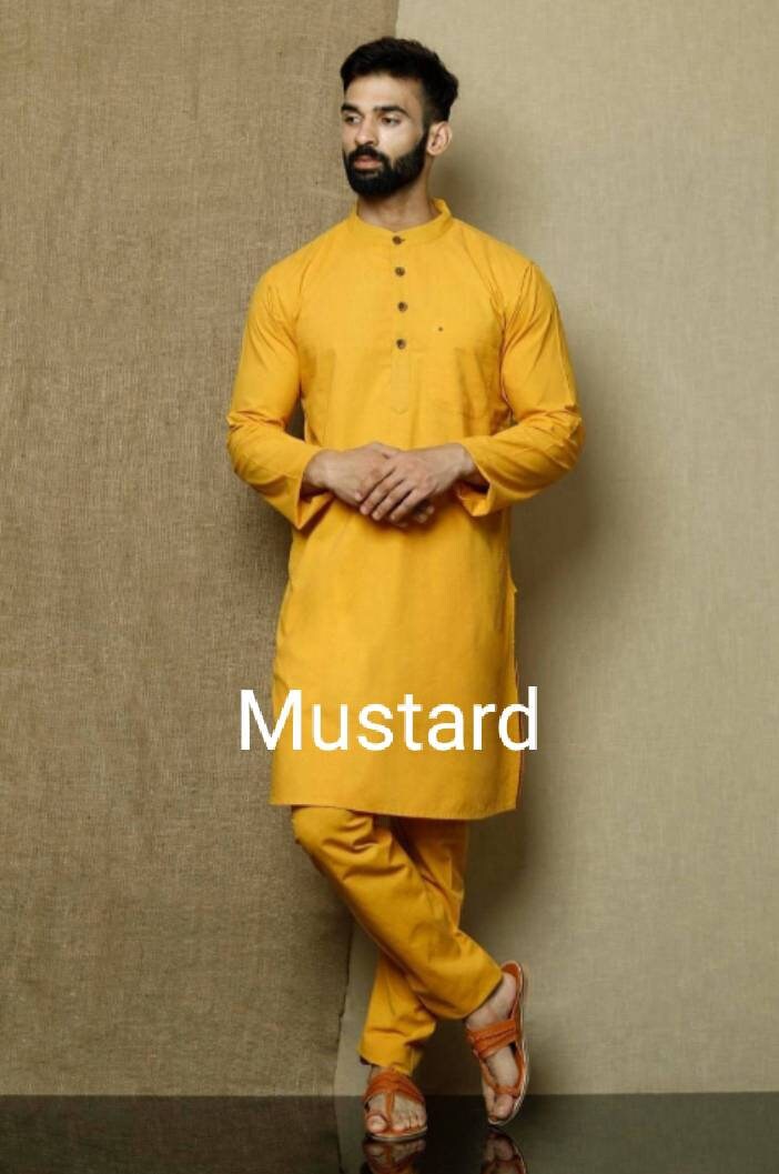 Indian Men’s Ethnic Kurta Solid Colors Kurta 100% Cotton Kurta Plus Size S-7XL 