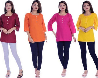 women's Kurti top tunics handmade solid top designer kurti kurta birthday gift for her wedding top tunics