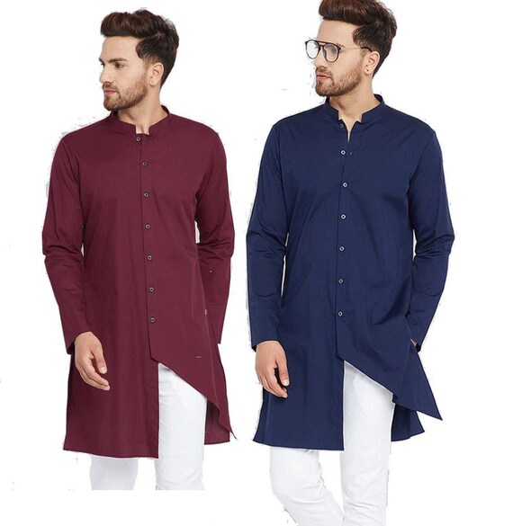 Indian Men's Kurta 100% Cotton Kurta Solid. Pativayar | Etsy