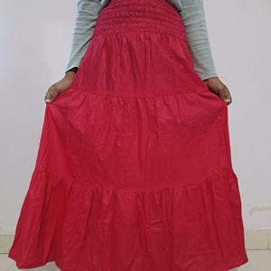 Custom size cotton skirt loose skirts A-line cotton elastic waist skirt travel skirt beach skirt Pink christmas gift