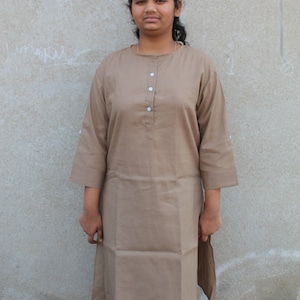women&#39;s Kurti top tunics handmade solid top designer kurti kurta birthday gift for her wedding top tunics Khaki Kurti
