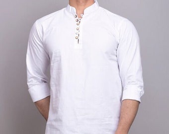 Men&#39;s Handmade Cotton Kurta: Traditional Indian Wedding Shirt