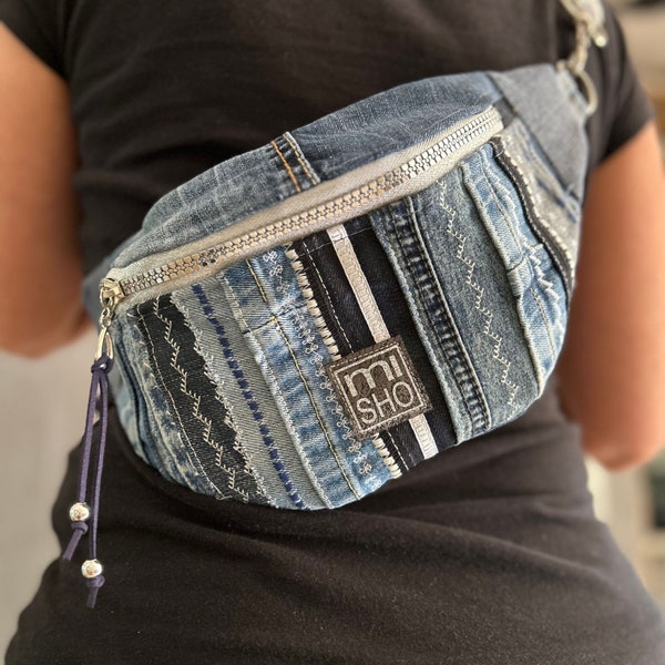 Recycled Denim funny pack, Crossbody Bag, Exclusive handmade bag, Womens bum bag, slim Bag