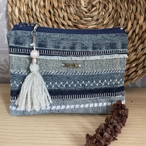 Piccole buste in denim, portamonete in denim riciclato, piccola busta con cerniera, idea regalo, regalo per le donne