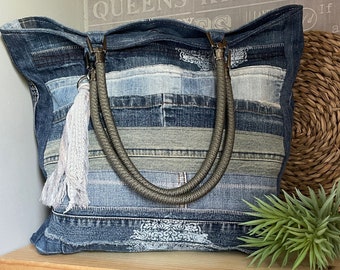 Recycled denim Tote bag, tote bag, Denim tote, jeans big bag, denim